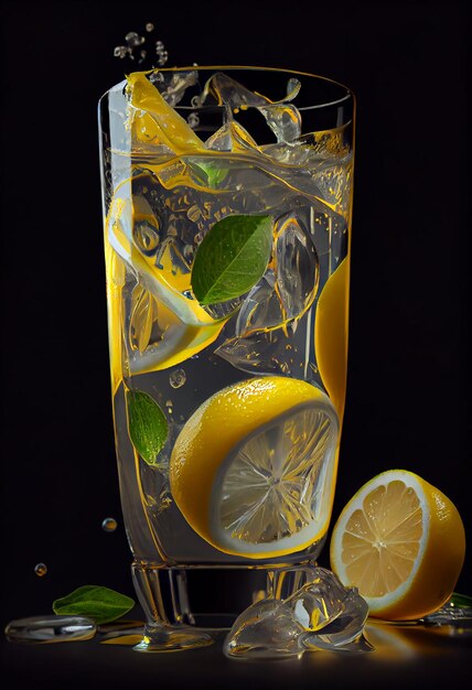 Foto grátis limonada espremida na hora com cubos de gelo de menta ia generativa