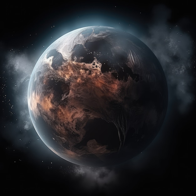 Renderização 3D da Terra escura no espaço