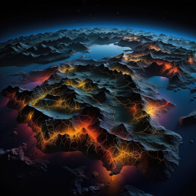 Renderização 3D da Terra escura no espaço