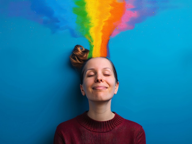 Foto grátis retrato de pessoa com cores do arco-íris simbolizando pensamentos do cérebro adhd