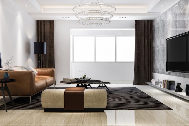 Foto grátis sala de estar de luxo de loft de renderização 3d com lustre de design