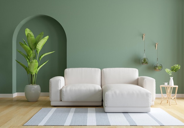 Foto grátis sofá em sala verde com espaço de cópia