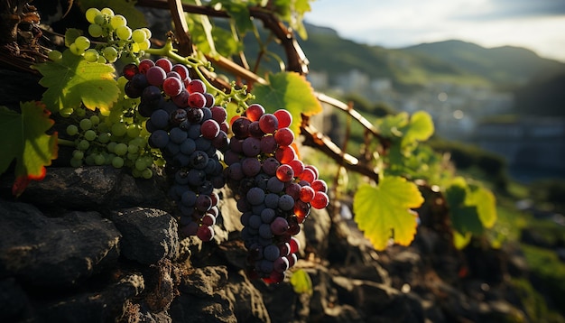 Foto grátis vinhedo de uva no crescimento da vinícola no outono, cena rural de frutas maduras gerada por inteligência artificial