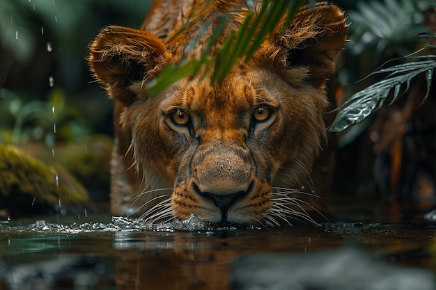 Foto grátis vista de leão selvagem em seu habitat natural