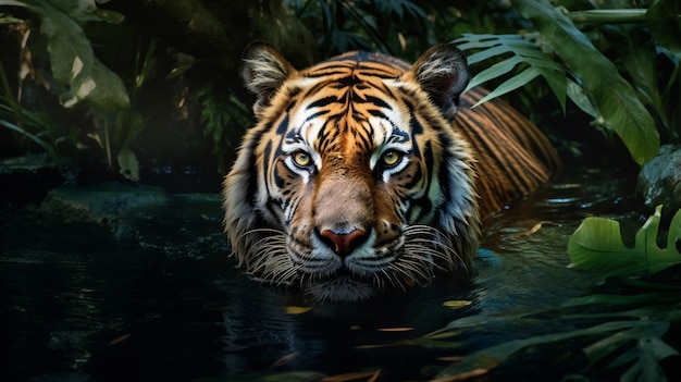 Foto grátis vista de tigre selvagem na água