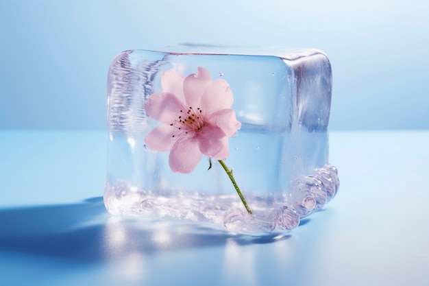Foto grátis vista do cubo de gelo com flor