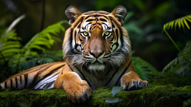 Foto grátis vista frontal de um tigre selvagem na natureza
