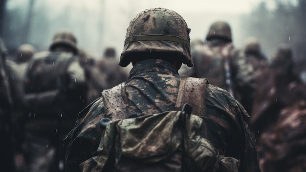 Foto grátis vista traseira soldados lutando juntos