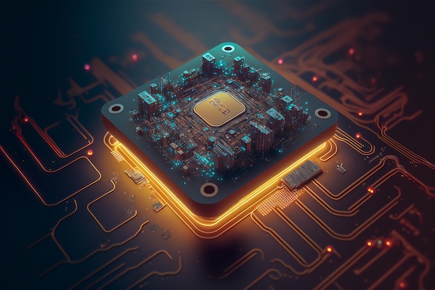 Kostenloses Foto motherboard-closeup-technologie integrierter mikrochip-leiterplatten-computerprozessor mit neonlicht