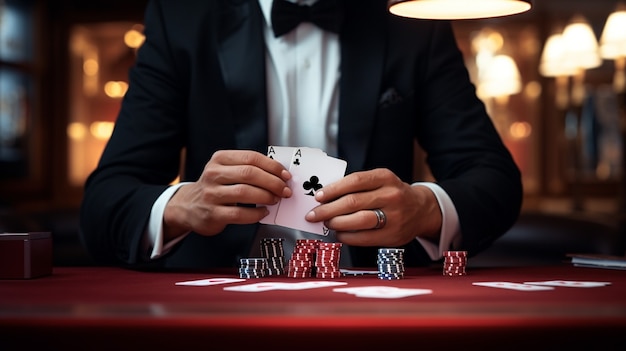 Kostenloses Foto blick auf einen mann, der in einem casino spielt