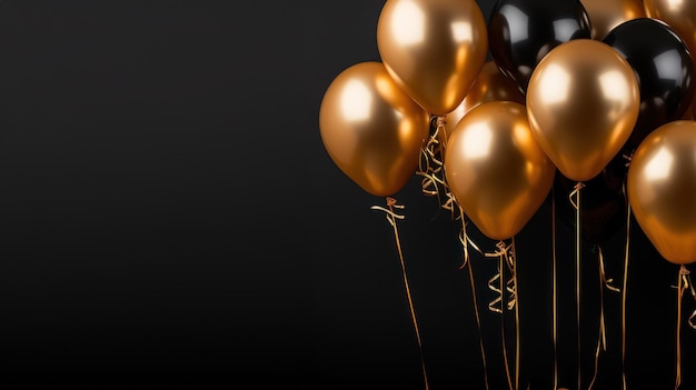 Kostenloses Foto ein haufen goldener ballons vor einem schwarzen hintergrund