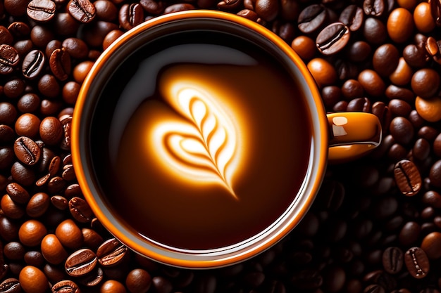 Eine Tasse Kaffee mit einem Blattdesign darauf