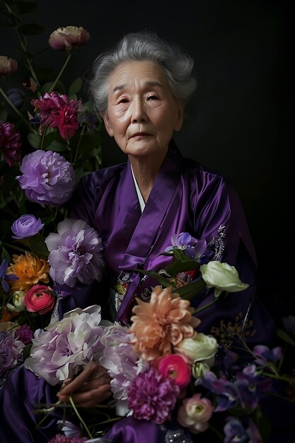 Porträt einer Frau, die Lavendelfarbene Modekleidung für die Farbe des Jahres trägt