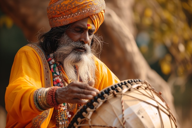 Kostenloses Foto porträt eines indischen mannes, der das baisakhi-festival feiert