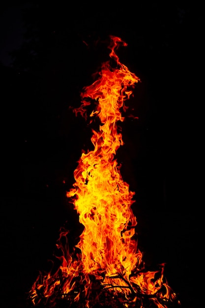 Kostenloses Foto schöner vertikaler schuss eines großen brennenden feuers in der nacht