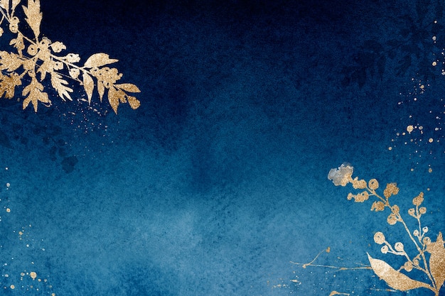 Kostenloses Foto winterblumenrandhintergrund im blau mit blattaquarellillustration