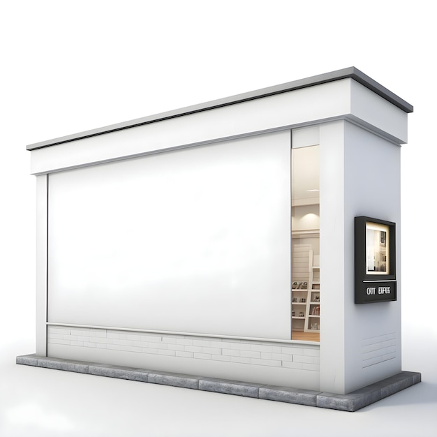 Kostenloses Foto 3d-render eines außenbereichs eines ladens mit einer weißen wand und einer glastür
