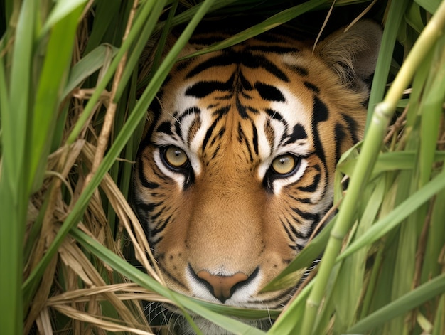 Foto tigre escondido na grama alta