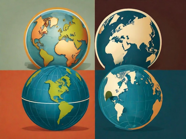 Foto tres imágenes de un globo con el mundo en la parte inferior