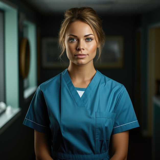 Foto uma enfermeira dedicada a usar um uniforme ai gerado