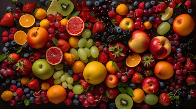 Foto una variedad de frutas están dispuestas en un círculo.