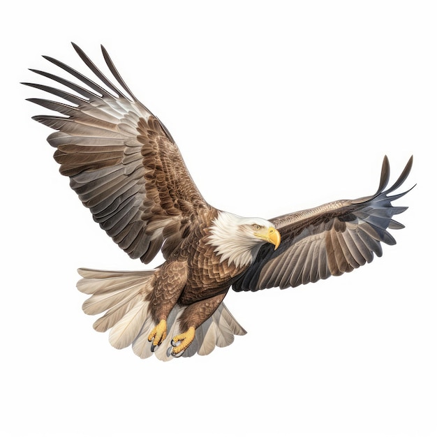 Un águila calva volando hacia las alas del artista.