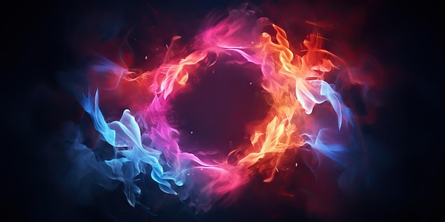 Foto ai gerado ai generativo círculo redondo de néon cor brilhante fumaça elemento místico arte gráfica