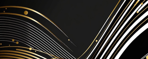 Foto banner ancho abstracto moderno negro y dorado con líneas geométricas y espacio de copia