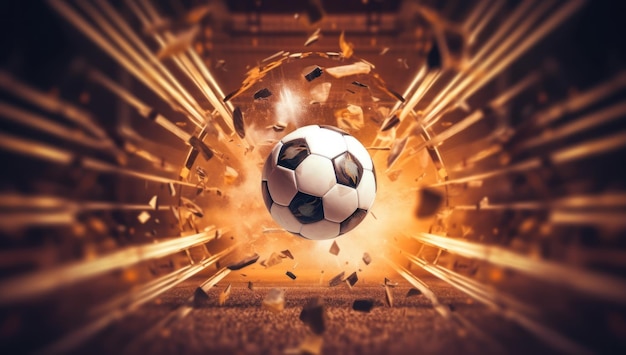 Foto balón de fútbol rápido en llamas ardientes competición deportiva enérgica poder y velocidad partido de campeonato con pasión ardiente ganando con energía brillante