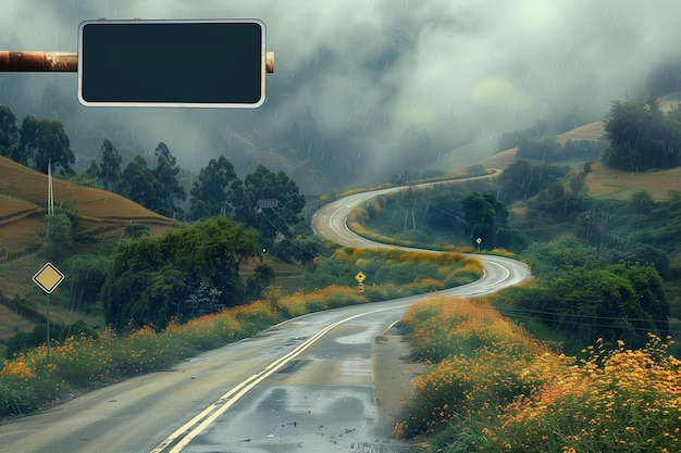 Foto bela estrada com uma estrada e um sinal