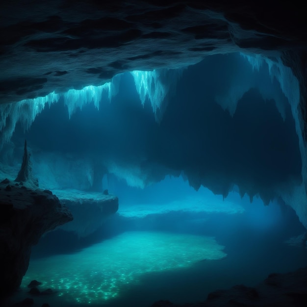 Foto biolumineszenzglühen einer unterwasserhöhle