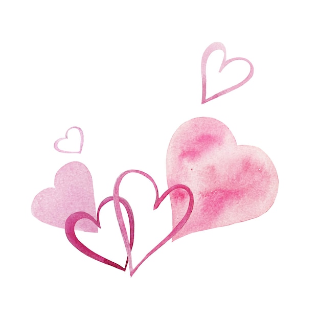 Foto bild mit aquarellherzen handgezeichnet illustration für den valentinstag postkarte für den valentinstag bild von liebessymbolen in aquarellen in rosa, rot und blau gezeichnet