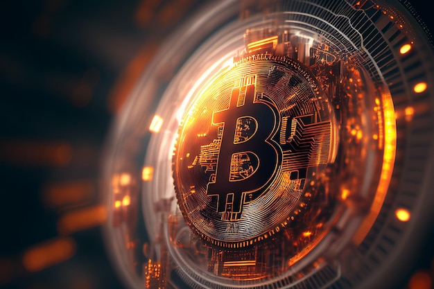 Foto bitcoin blockchain moeda criptografada troca de dinheiro digital símbolo de tecnologia generative ai