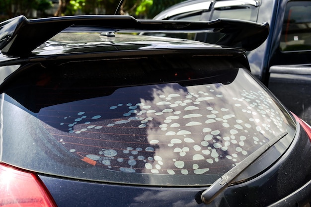 Las burbujas del tinte de la ventana del automóvil dañan el adhesivo de reparación rasgado que mantiene el tinte en su lugar se vuelve viejo y dañado por los rayos del sol. El aire se mete entre la ventana y el tinte causando una superficie burbujeante.