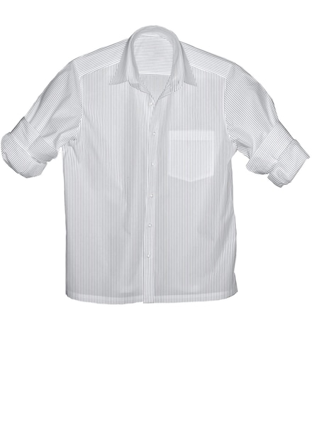 Foto una camisa blanca con una raya azul cuelga sobre un fondo blanco.