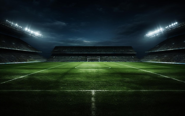 Foto campo de fútbol de hierba verde con reflectores