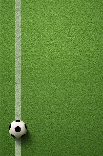 Campo de fútbol o campo de fútbol con balón de fútbol sobre fondo de hierba verde