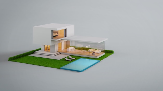 Casa moderna com piscina isolada no fundo