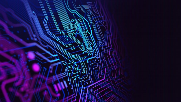 Foto circuito tecnológico azul y morado