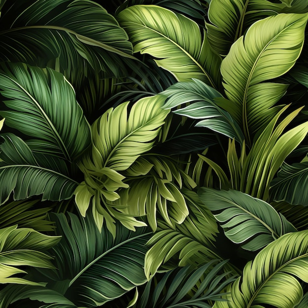 Foto composición exótica de la selva patrón de hojas tropicales verde vintage con palma