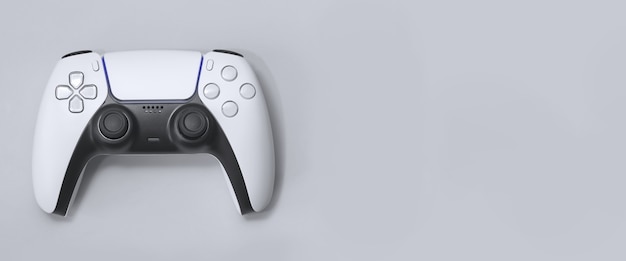 Foto controlador de jogo da próxima geração em fundo branco / cinza