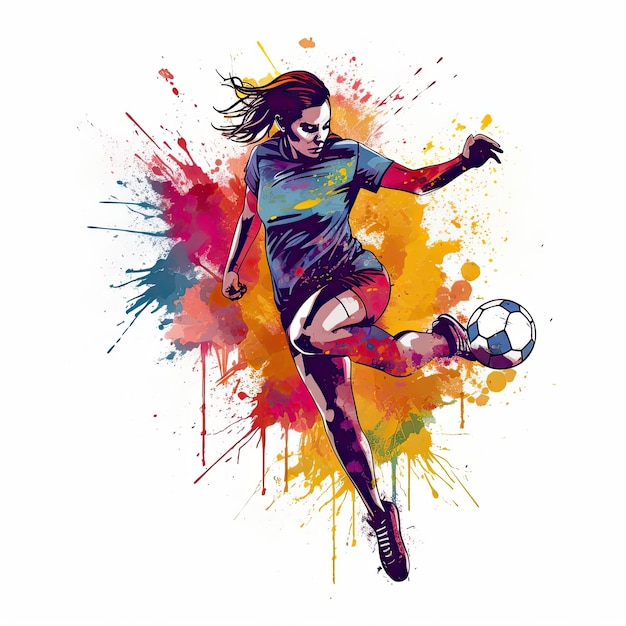 Una colorida ilustración de un jugador de fútbol pateando una pelota.