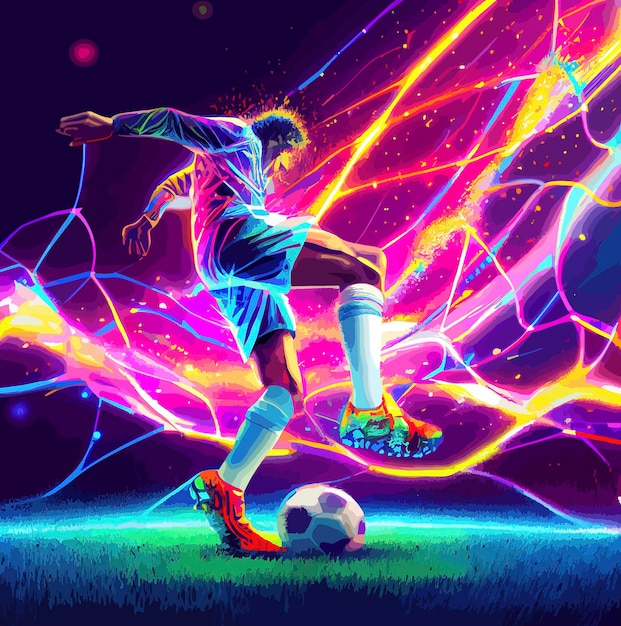 Foto colorido jugador de fútbol abstracto pateando la pelota