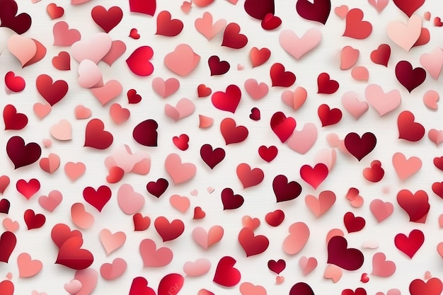 Foto corazones de papel rojo y rosa 3d con borde de escudero blanco valentines día de diseño valentines fondo