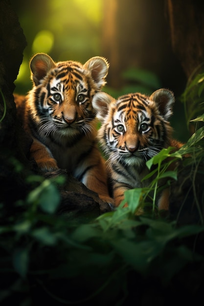Foto crianças de tigre retrato na selva