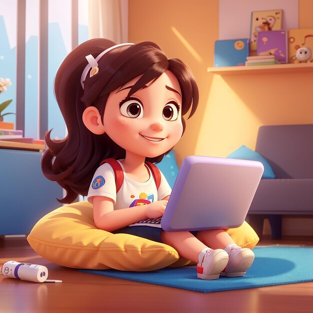 Foto cute girl playing game cartoon icon vector ilustração pessoas tecnologia icon concept isolado premium vector flat cartoon estilo