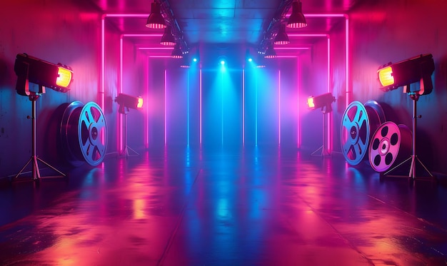 Foto la decoración de la habitación redefinida abraza los vibrantes colores de neón y el diseño interior cyberpunk futurista