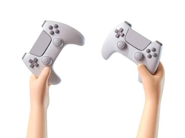 Foto definir as mãos do personagem de desenho animado segurando o controlador de gamepad branco isolado fundo branco 3d render