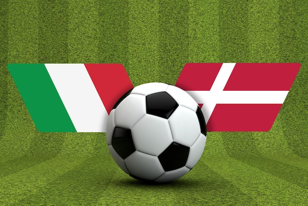 Foto dinamarca vs italia partido de fútbol banderas nacionales con representación de fútbol d