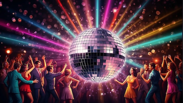 Foto disco-ball mit hellen strahlen soul party time tänzer die unterhaltungsstätte in der vergangenheit retro-unterhaltungsort verwendet für telefon-scree